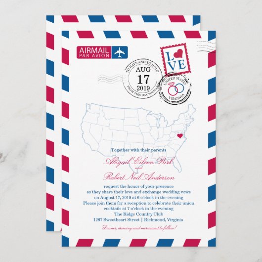 Carte des États-Unis Virginia USA Airmail | Mariag (Devant / Derrière)