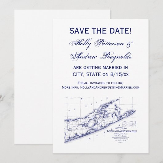 Carte des Hamptons de Long Island pour mariage VC (Devant / Derrière)