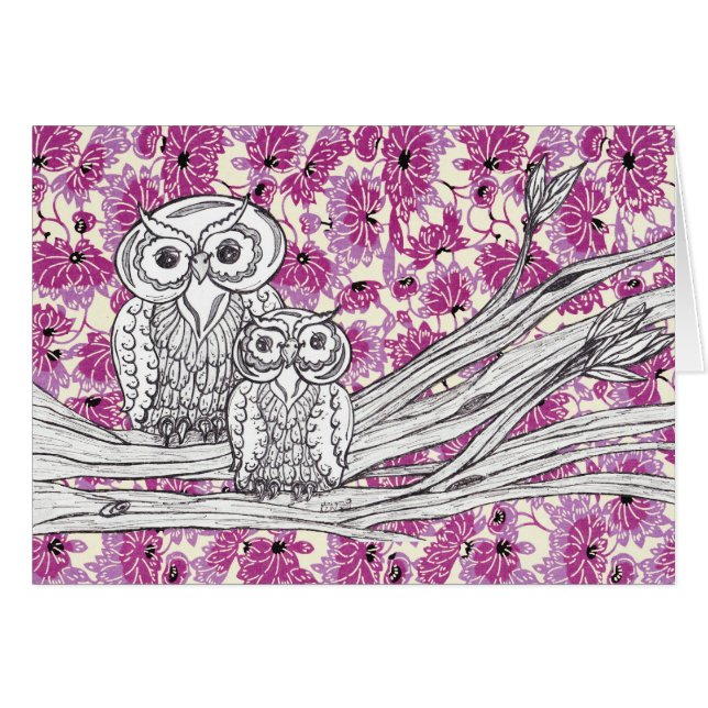 Carte des hiboux 7 de papier chinois (Devant horizontal)