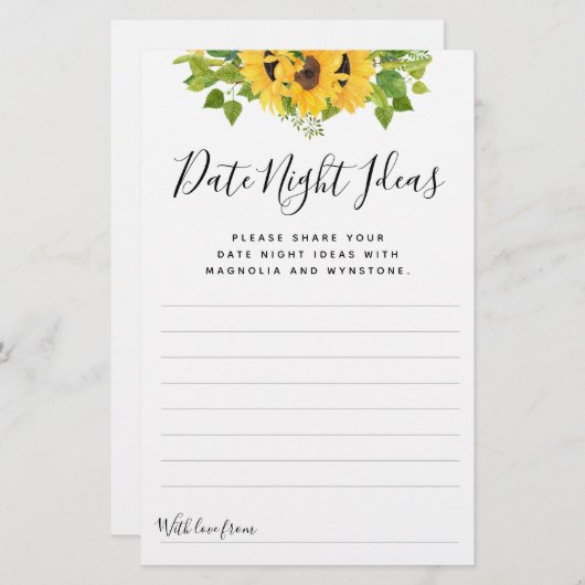 Carte des idées de la Nuit du tournesol (Devant / Derrière)