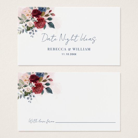 Carte des idées de la nuit du Wedding shower flora (Devant & derrière)