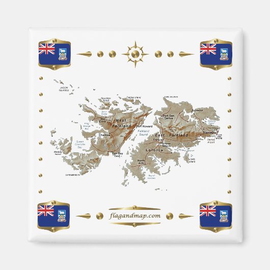 Carte des îles Falkland + drapeaux Magnet (Devant)