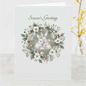 Carte Des lapins mignons dans une couronne d'hiver flora (Fleur jaune)