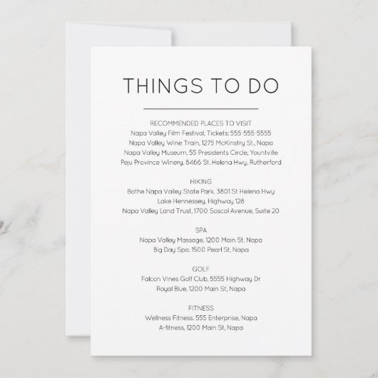 Carte des lieux à manger et des choses à faire (Dos)