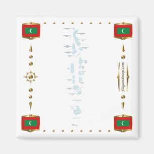 Carte des Maldives + drapeaux Magnet