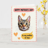 Carte des mères de chat rayé amour (Fleur jaune)