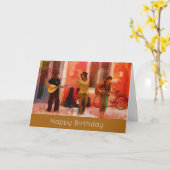 Carte Des Musiciens De Rue Jouent Ensemble Joyeux Annive (Fleur jaune)
