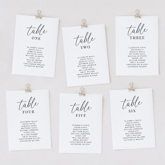 Carte des numéros de tableau des Mariages modernes