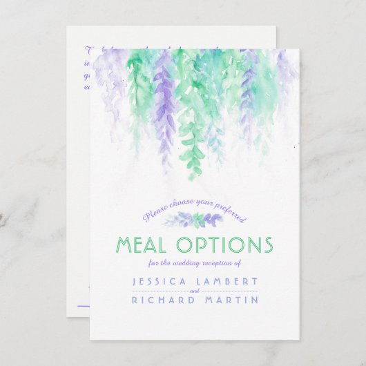 Carte des options de repas en cascade de fleurs ve (Devant / Derrière)