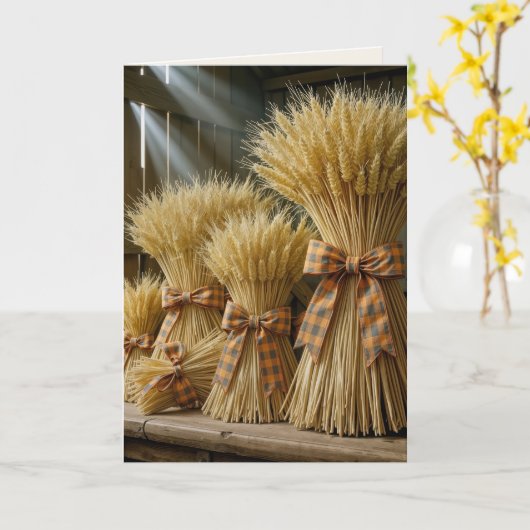 Carte Des Paniers De Blé D'Action De Grâce Liés Au Ruban (Fleur jaune)