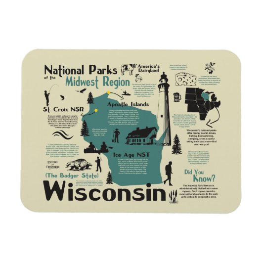 Carte des parcs nationaux du Wisconsin Magnet (Horizontal)