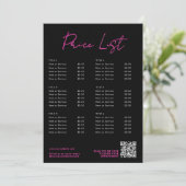 Carte des prix de beauté rose et noir Neon Menu Co (Debout devant)