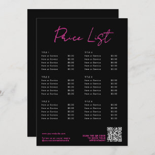 Carte des prix de beauté rose et noir Neon Menu Co