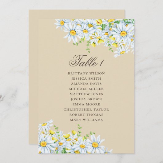 Carte des sièges aquarelle marguerite. Mariage flo (Devant / Derrière)