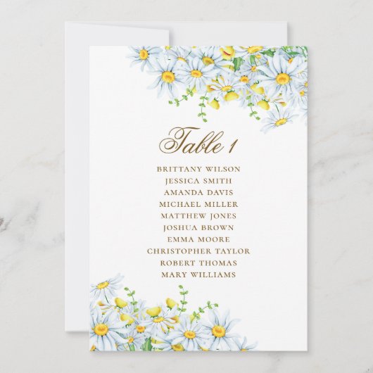 Carte des sièges aquarelle marguerite. Mariage flo (Devant)