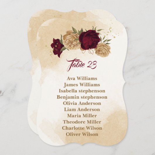 Carte des sièges botaniques en or beige vert marro (Devant / Derrière)