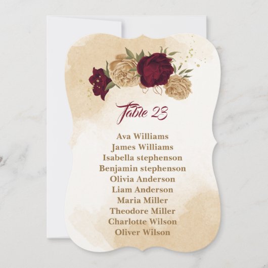 Carte des sièges botaniques en or beige vert marro (Devant)