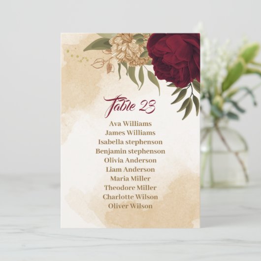 Carte des sièges botaniques en or beige vert marro (Debout devant)