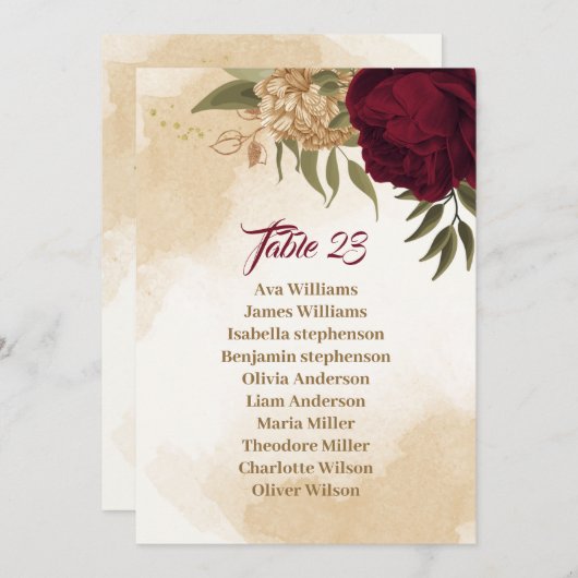 Carte des sièges botaniques en or beige vert marro (Devant / Derrière)