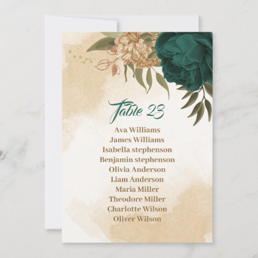 Carte des sièges botaniques en or vert émeraude (Devant)