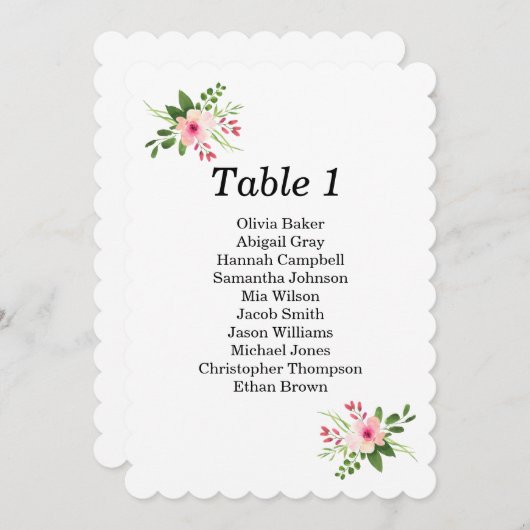 Carte des sièges en fleurs roses. Mariage d'été (Devant / Derrière)