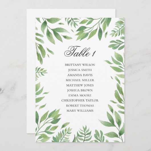 Carte des sièges mariages d'été vert. Botanique (Devant / Derrière)