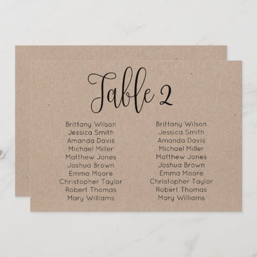 Carte des sièges mariages du paysage. Rustique mod (Devant / Derrière)