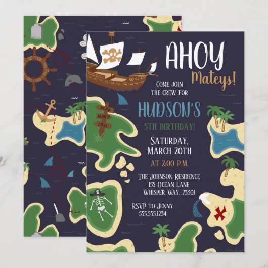 Carte des trésors de l'anniversaire du pirate (Devant / Derrière)