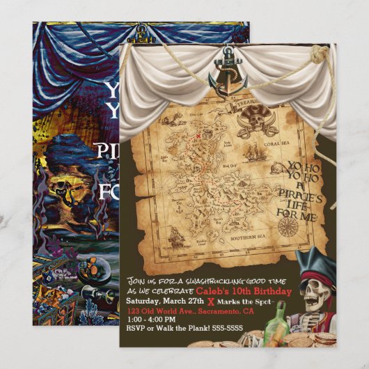 Carte des trésors de pirates sous la mer Anniversa (Devant / Derrière)