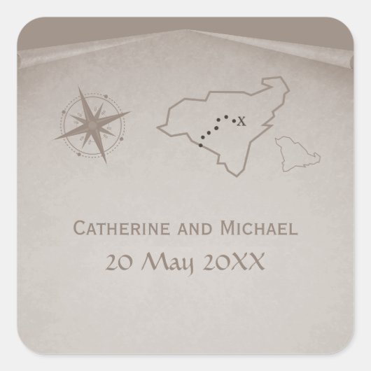 Carte des trésors Stickers de mariage, Beige (Devant)