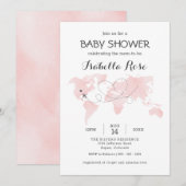 Carte des villes Voyage aventure Baby shower rose (Devant / Derrière)