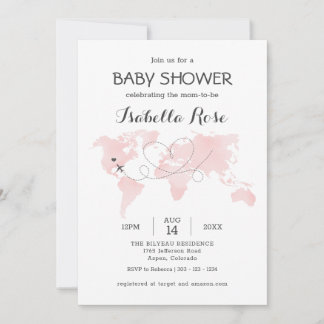 Carte des villes Voyage aventure Baby shower rose