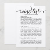 Carte des vins de papier d'emballage (Devant / Derrière)