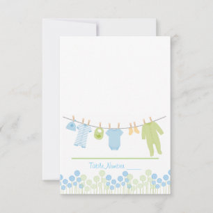 Carte d'escorte Baby shower en tissu bleu et vert