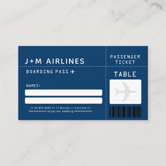 Carte d'escorte/de siège NAVY BLUE Boarding Pass (Devant)