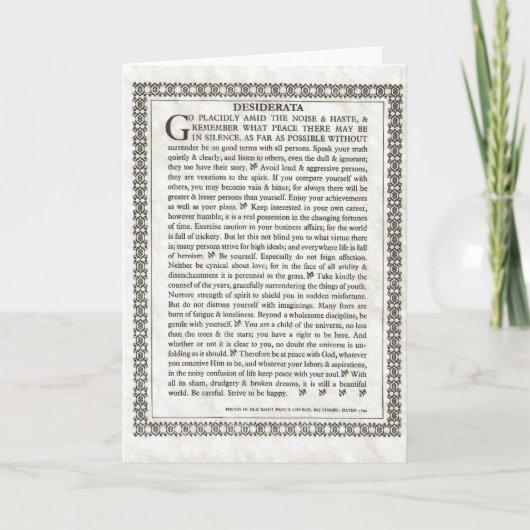 Carte DESIDERATA Poem=Max Ehrmann=Collection Parchment (Devant)