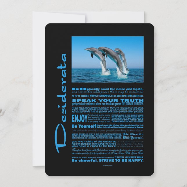 Carte Desiderata Poem Up Dolphin Up (Devant)