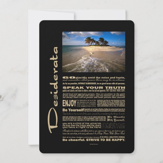Carte Desiderata Poème Petite île solitaire (Devant)