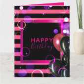 Carte Design Chic Chic Rose Et Noir Joyeux Anniversaire (Devant)