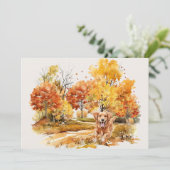Carte Design Chien Automne Aquarelle - Golden Retriever (Debout devant)