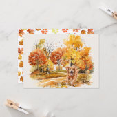 Carte Design Chien Automne Aquarelle - Golden Retriever (Devant/Arrière en situation)