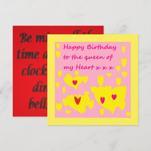 Carte Design d'anniversaire rose et jaune avec message s (Devant / Derrière)