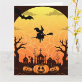 Carte Design d'Halloween de chat noir effrayant – Modern (Fleur jaune)