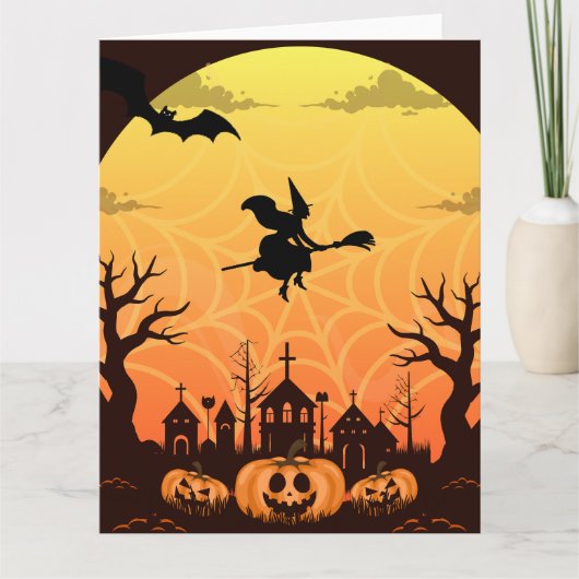 Carte Design d'Halloween de chat noir effrayant – Modern (Devant)
