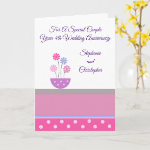 Carte Design floral 4e anniversaire Mariage personnalisé