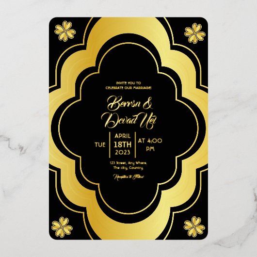 Carte Design mariage Élégante Et Classique Gold Fo (Recto)