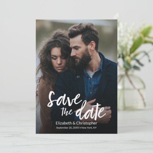 Carte Design moderne manuscrit QR CODE mariage site Web (Debout devant)
