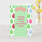 Carte Design Pâques vert pour votre soeur avec des oeufs (Fleur jaune)