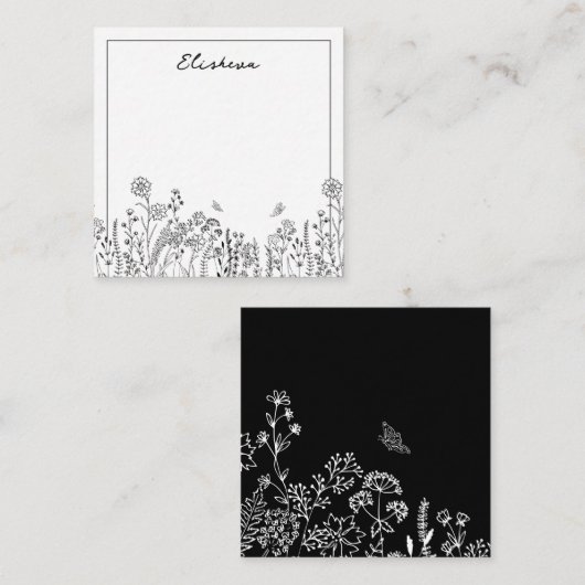 Carte Design Script Floral Sketch Note (Devant / Derrière)