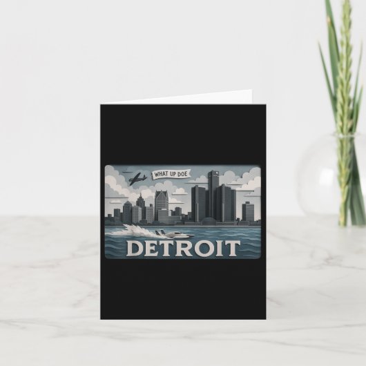 Carte Design Skyline Détroit Avec What Up Doe’ (Devant)